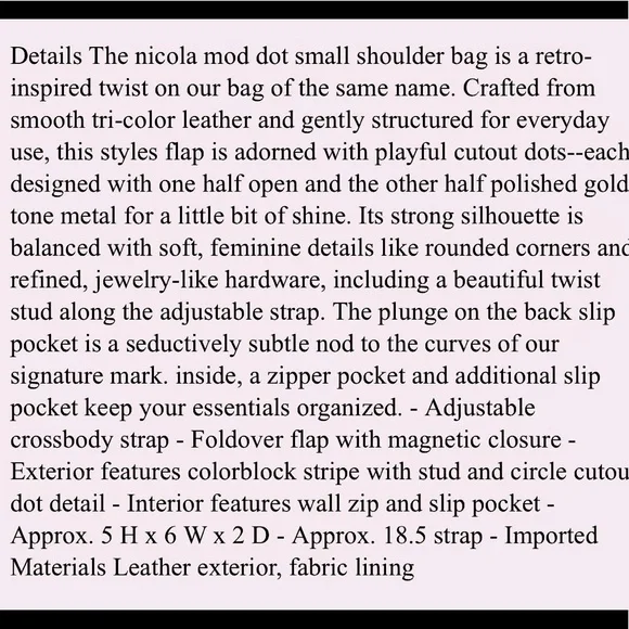 KATE SPADE SMALL NICOLA MOD DOT FLAP SHOULDER BAG. NEW WITH TAGS & DUSTBAG. RARE - Picture 14 of 16